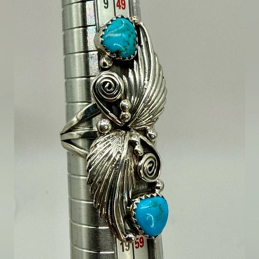 Vintage Native American Navajo Harris Largo Sterling Silver Ring with Turquoise